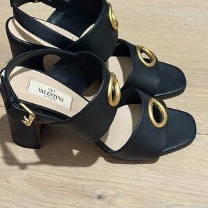 SOLD- Valentino Garavani Black Heels with Gold Accents.